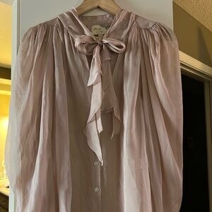 Elegant Pink Blouse with Bow Tie